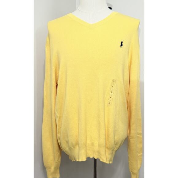 NEW Polo Ralph Lauren Sweater Men's L Large V-Neck Knit Yellow Pima Cotton NWT - Picture 1 of 3